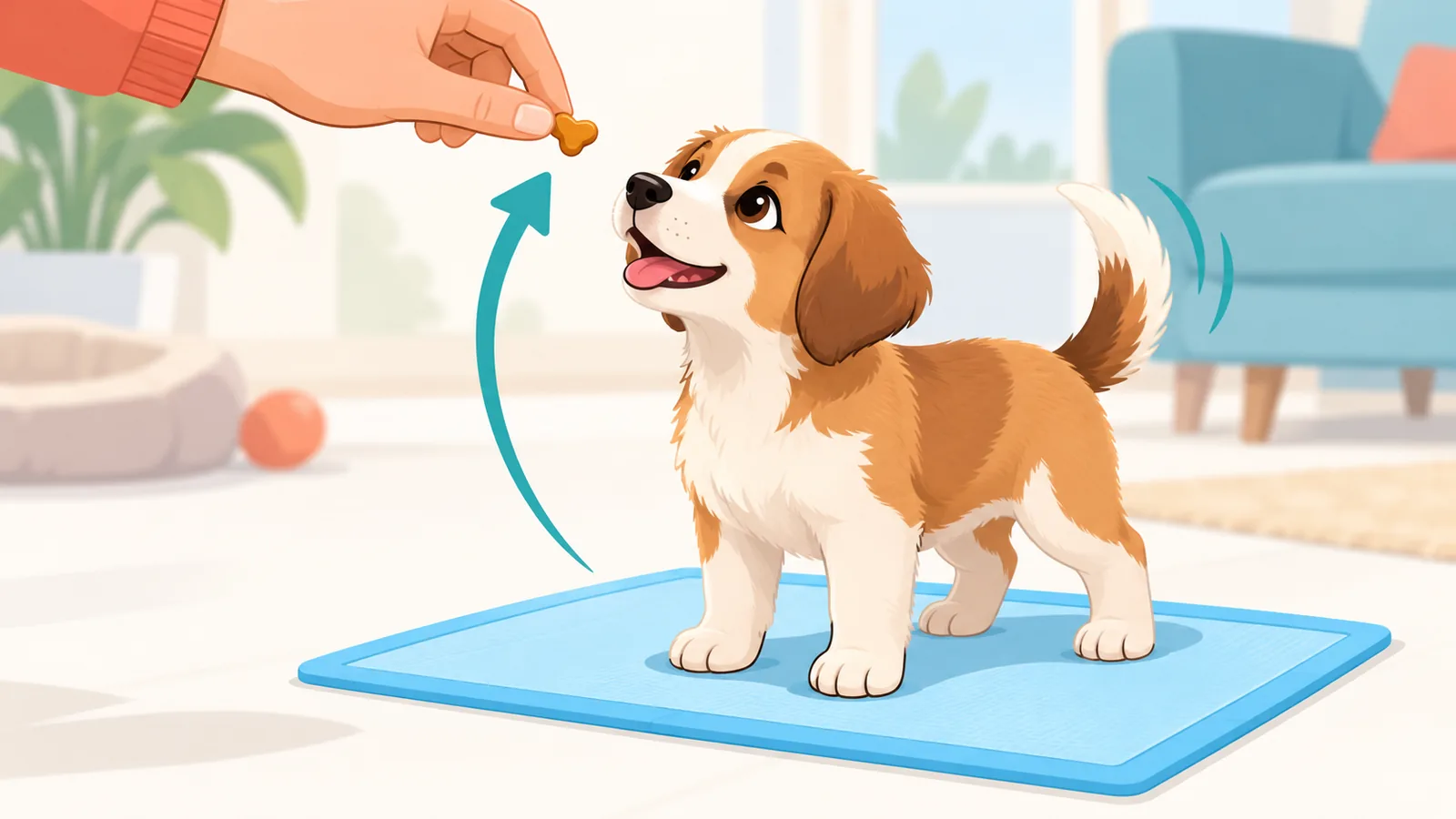 Puppy krijgt een kleine beloning op het plasmatje