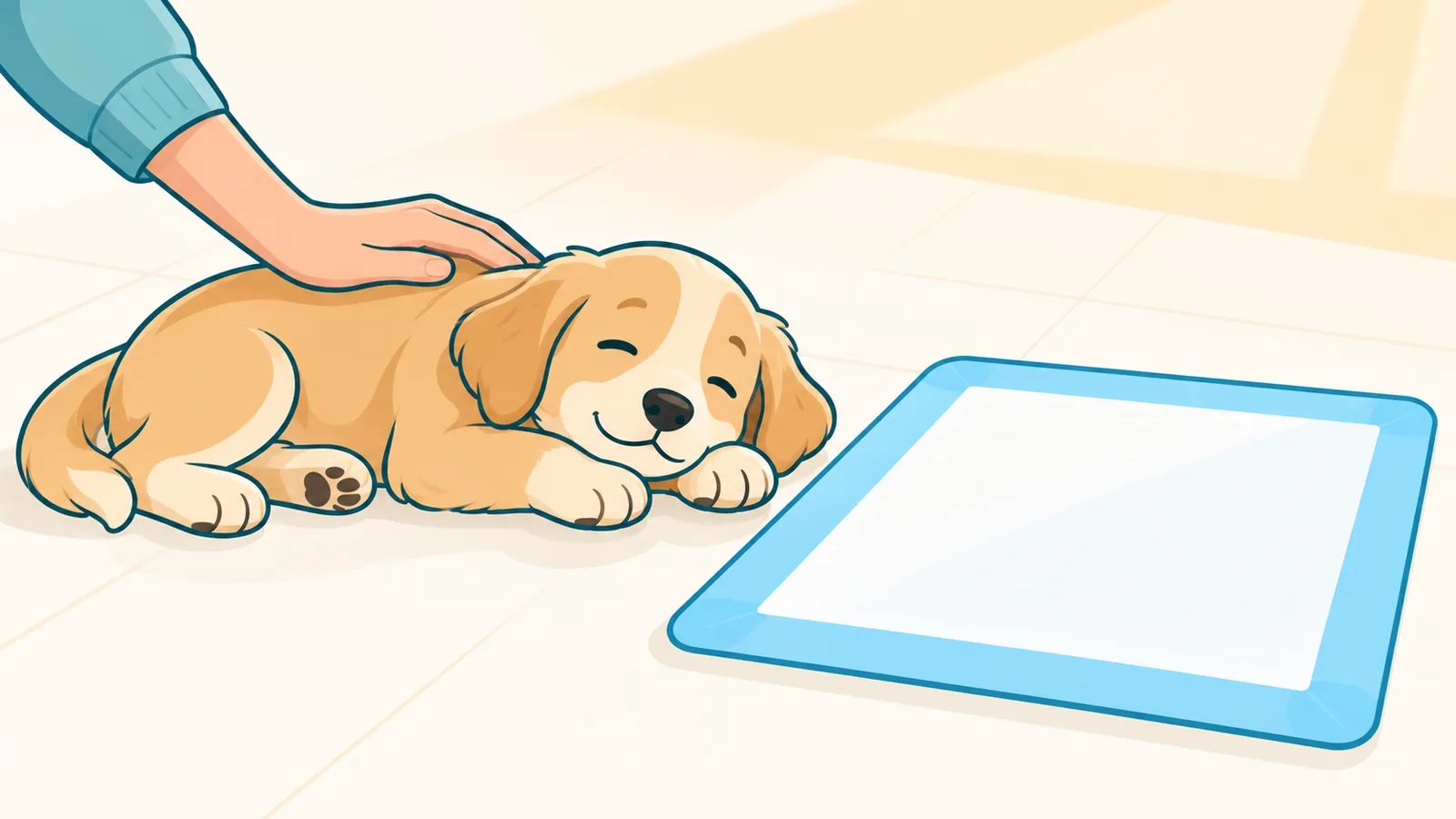Ontspannen puppy naast een plasmatje