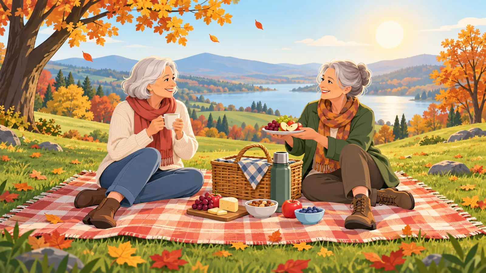Twee vrouwen genieten van een picknick tijdens een dagje uit in de natuur