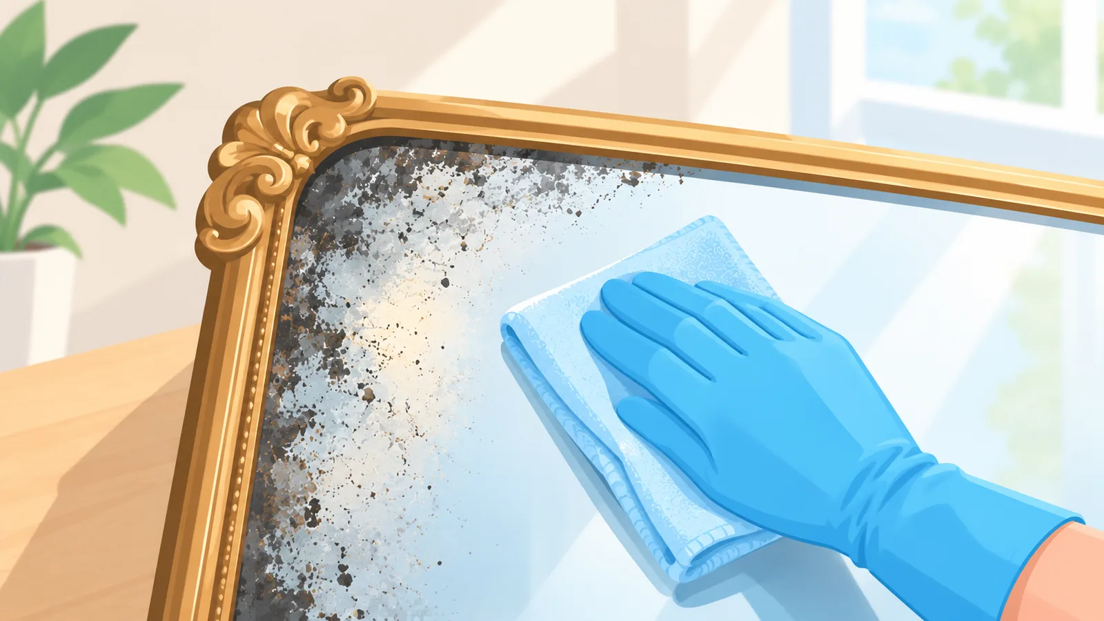 Randen van de spiegel donkerder maken en vlekken bijsturen