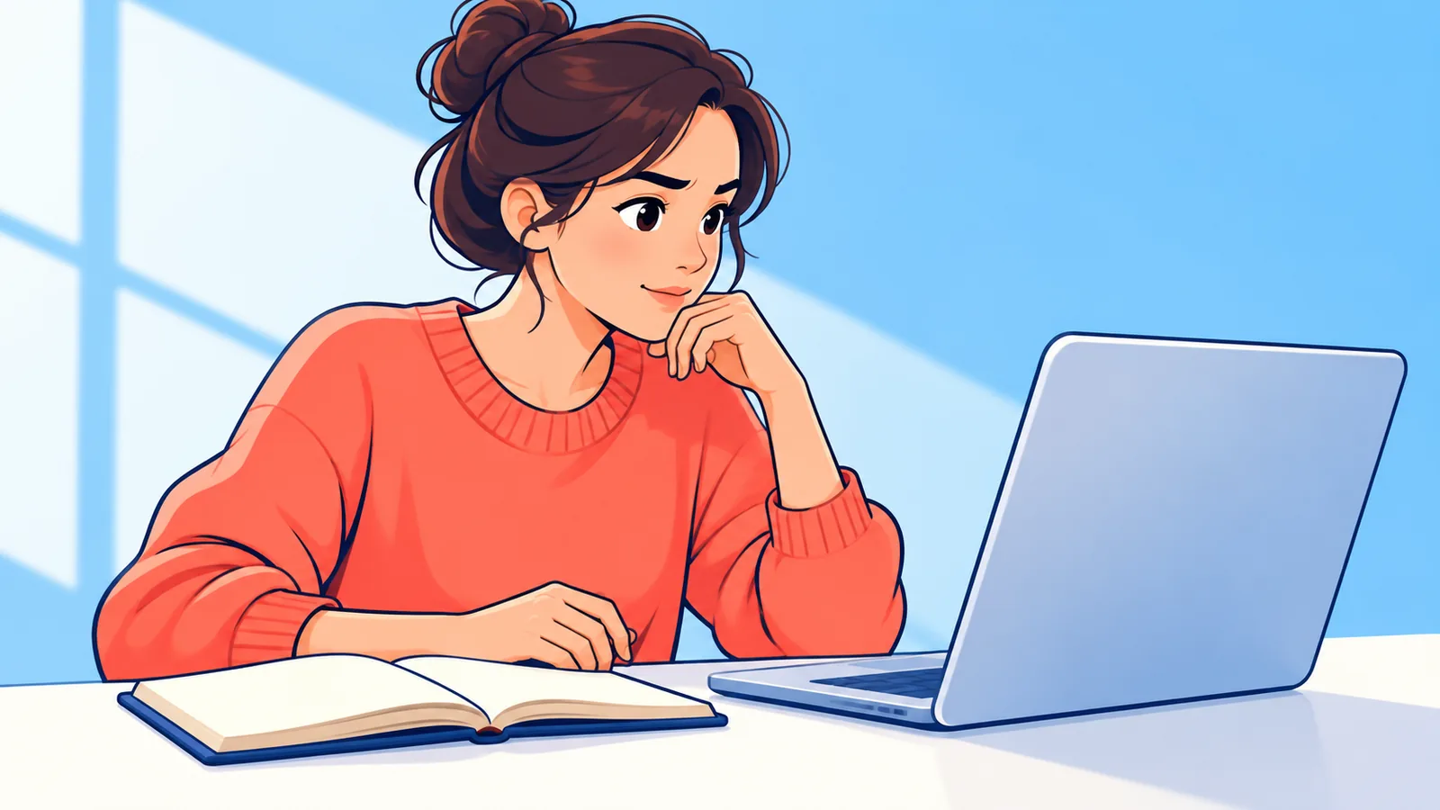 Vrouw plant haar eerste online bijverdienste aan een bureau thuis