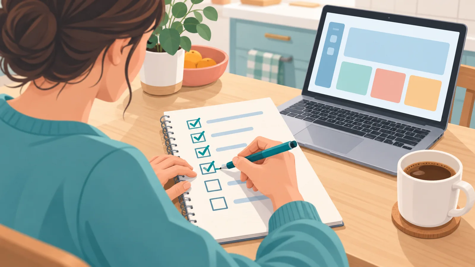 Persoon vinkt een checklist af om een side hustle te kiezen