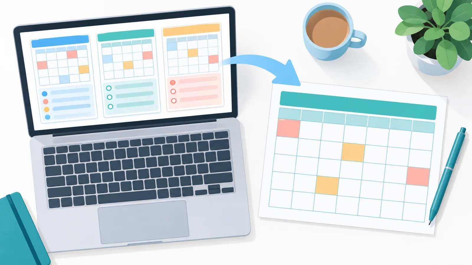 Bureau met digitale sjablonen en printables