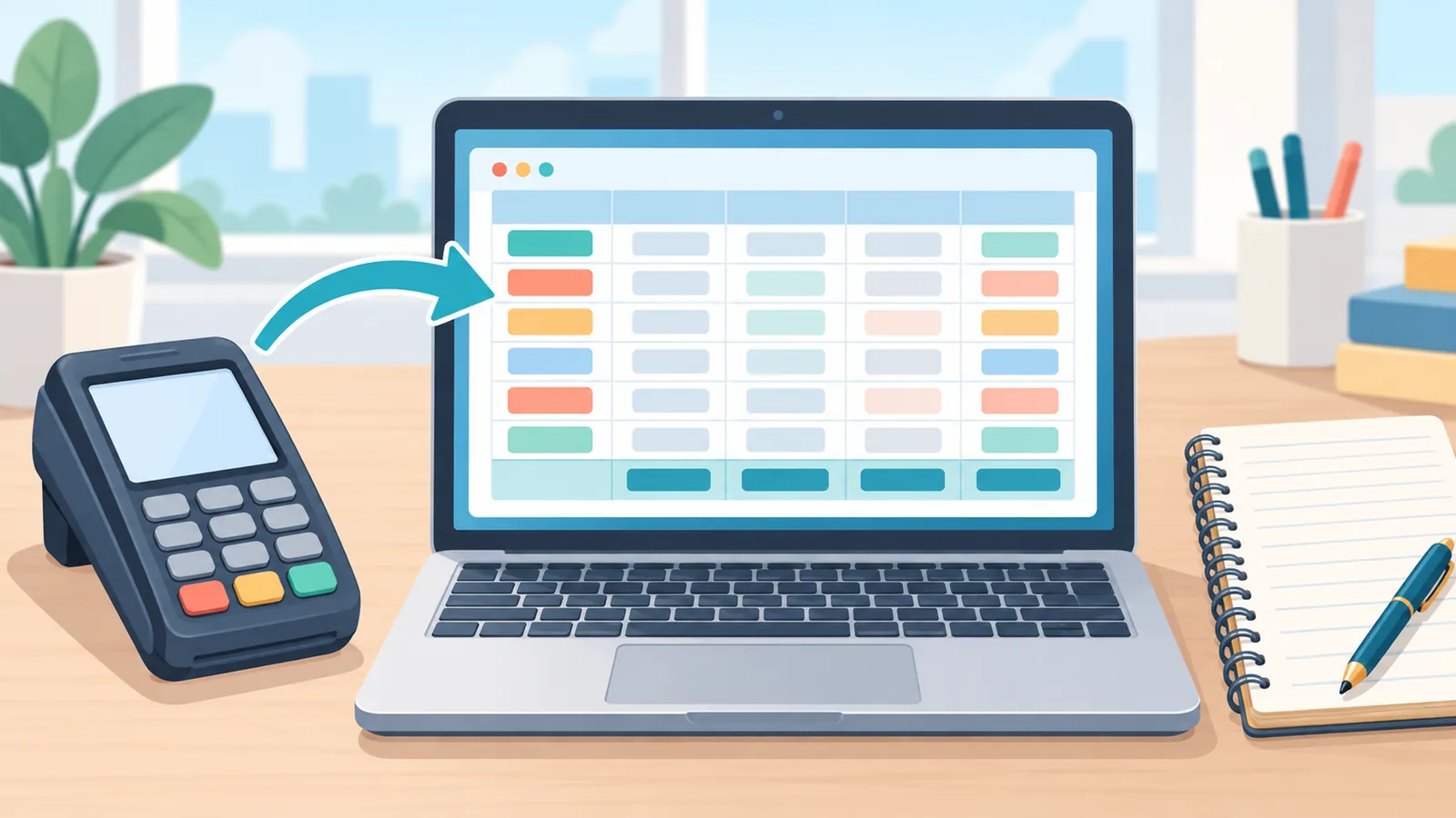 Laptop met eenvoudige administratie en betaalterminal