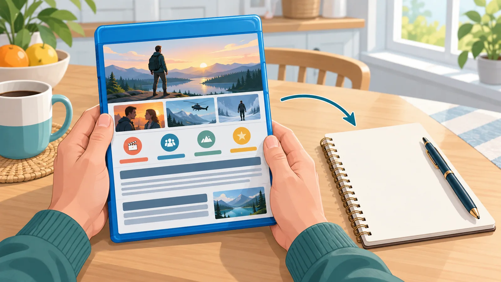 Handen met een blu-raydoosje, de achterkant wordt gelezen