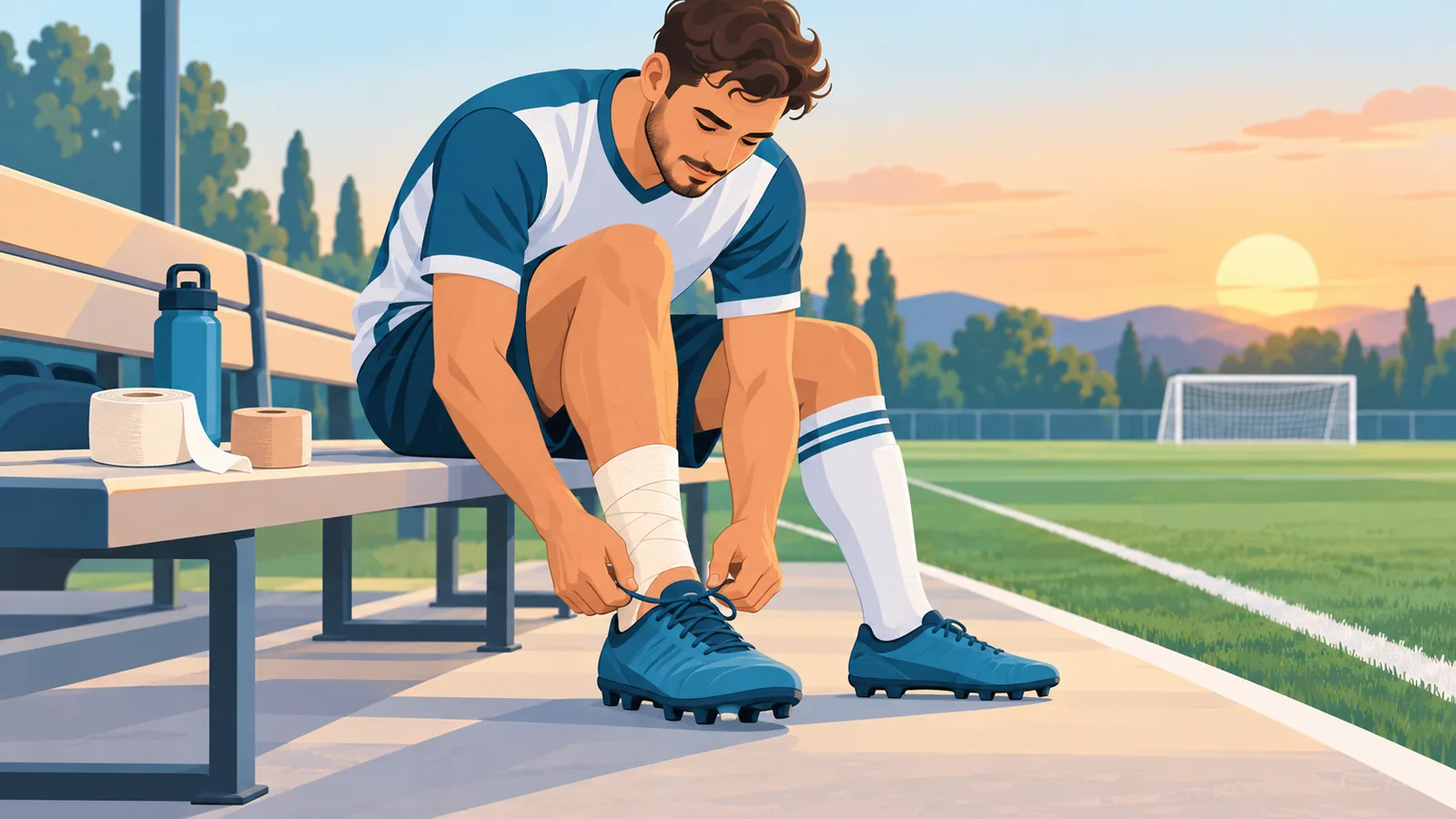 Voetballer met een getapete enkel voor de wedstrijd