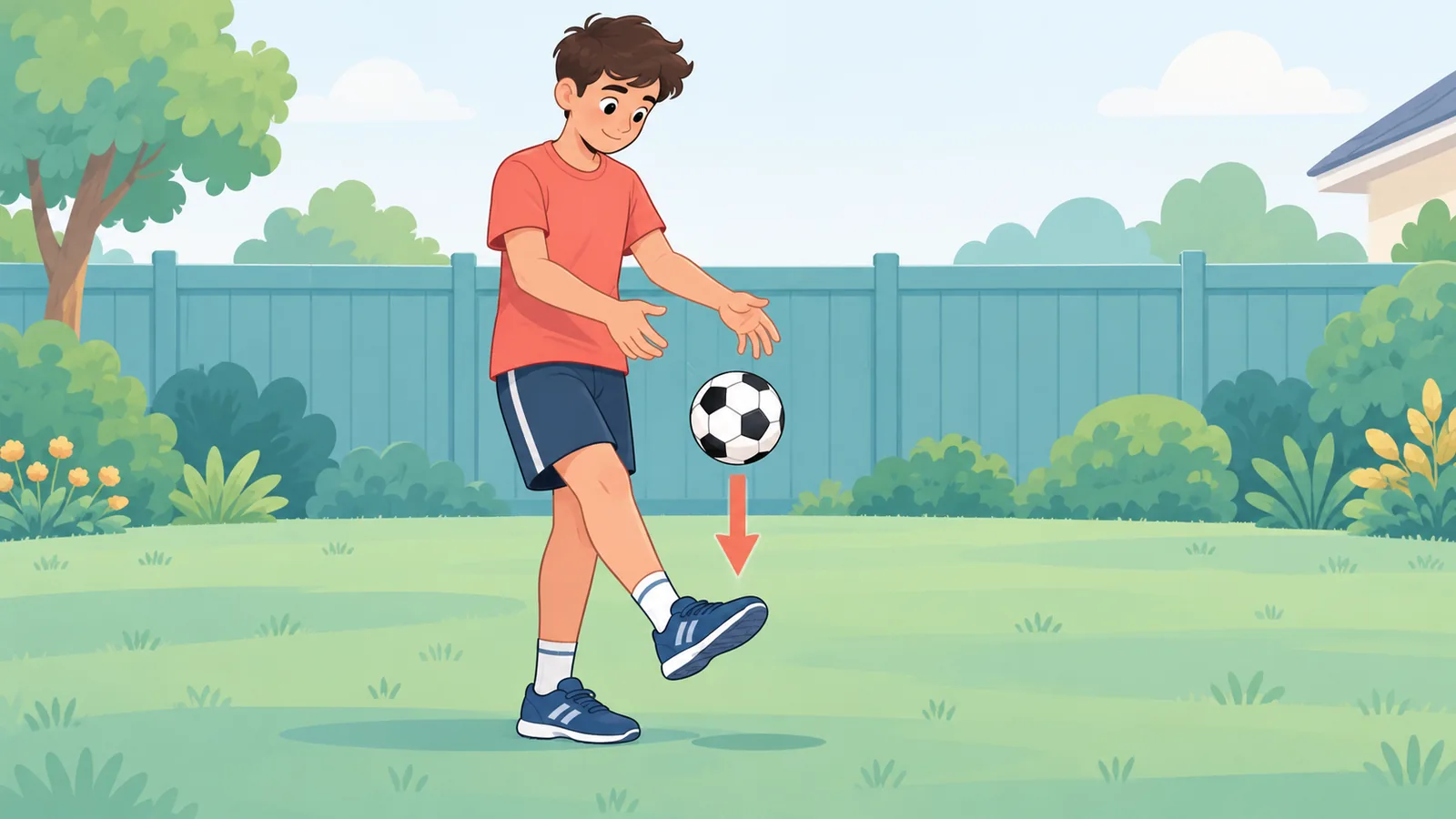 Beginner laat de bal vallen richting de voet