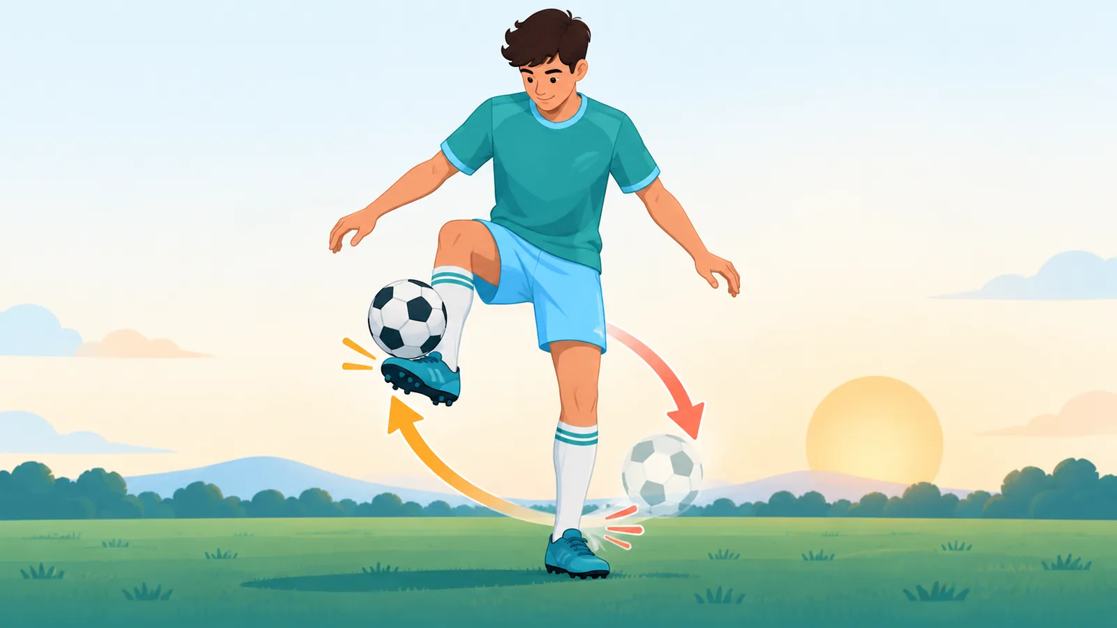 Speler wisselt tijdens het jongleren van voet