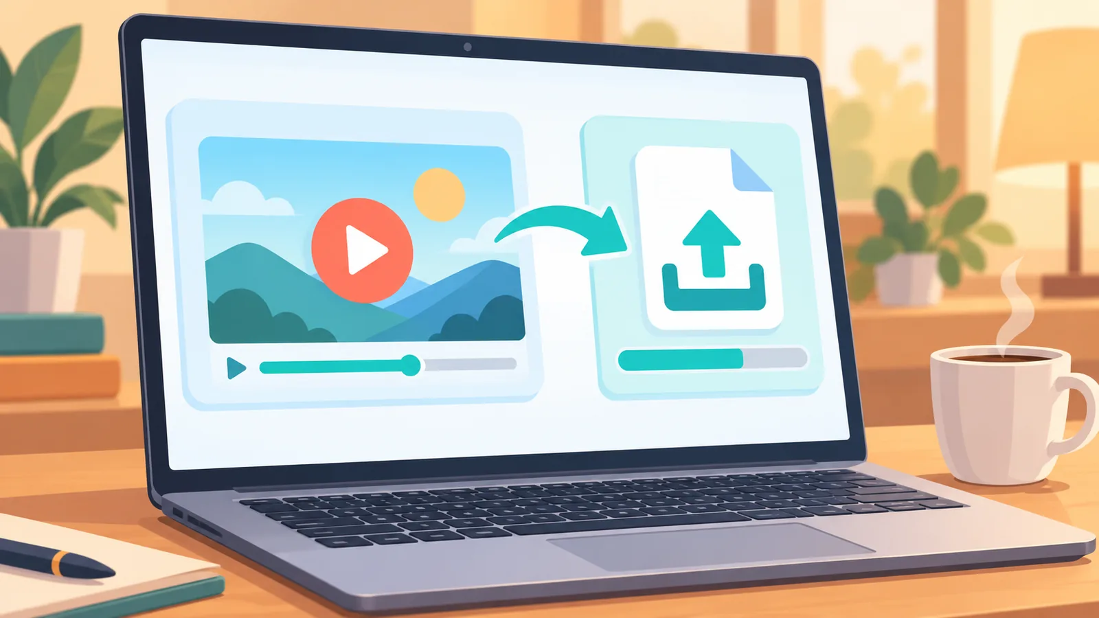 Laptopscherm met een videospeler naast een uploadvenster