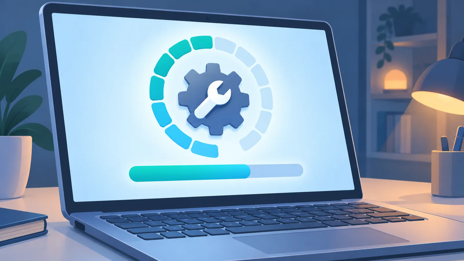 Laptopscherm met een voortgangsscherm van automatisch herstel