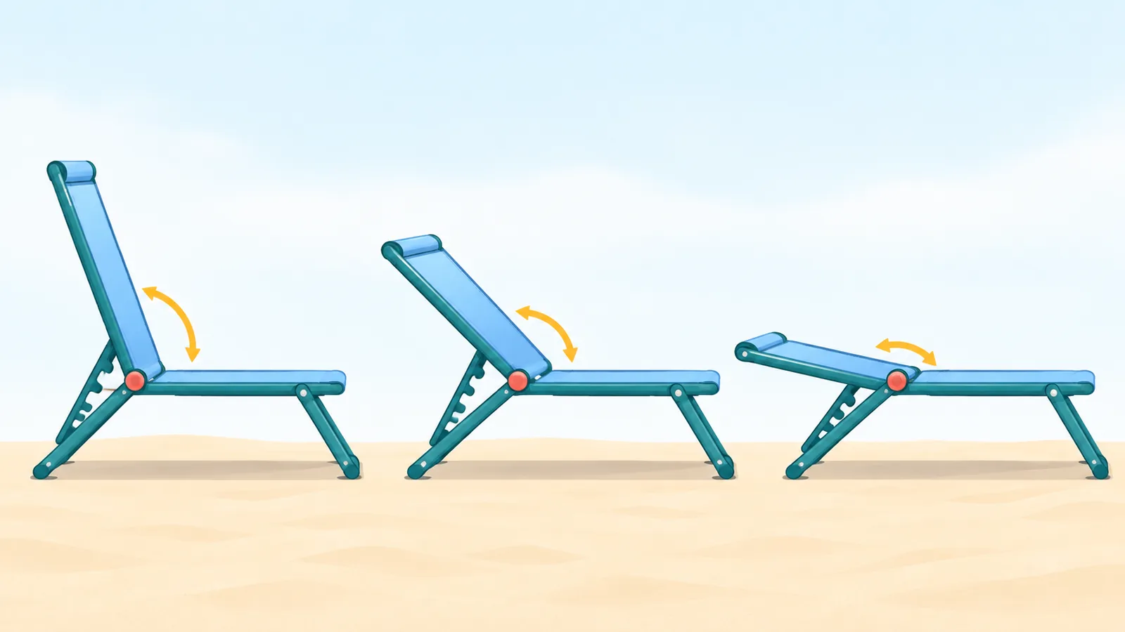 Verstelbare strandstoel in drie verschillende standen