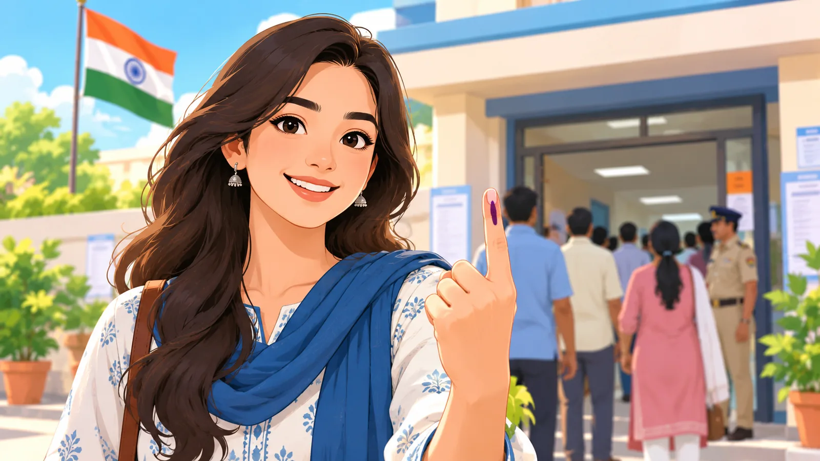 ਮਤਦਾਨ ਕੇਂਦਰ ਦੇ ਬਾਹਰ ਸਿਆਹੀ ਲੱਗੀ ਉਂਗਲ ਦਿਖਾਉਂਦਾ ਵੋਟਰ