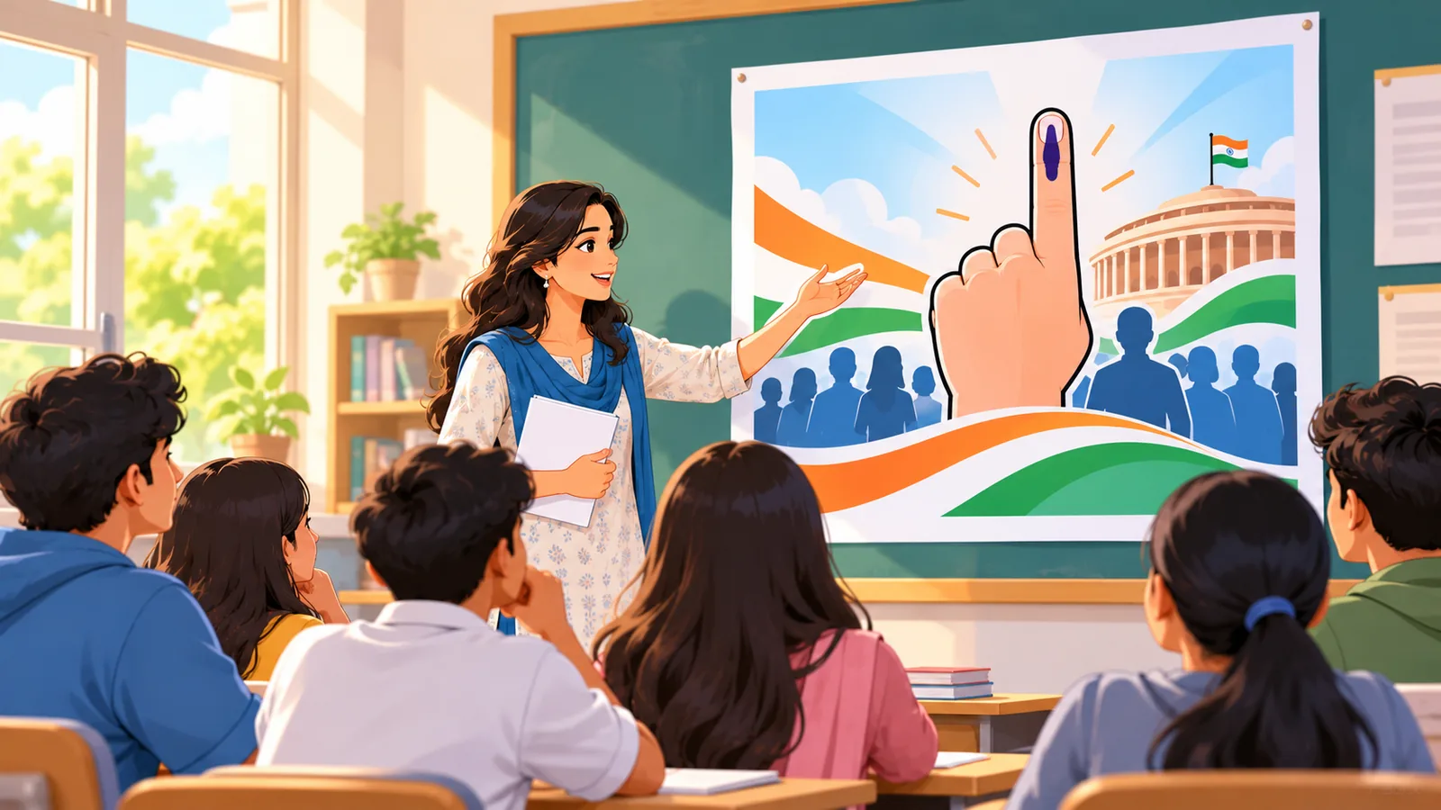 ਜਮਾਤ ਵਿੱਚ ਵੋਟਰ ਜਾਗਰੂਕਤਾ ਪੋਸਟਰ ਵੇਖਦੇ ਵਿਦਿਆਰਥੀ