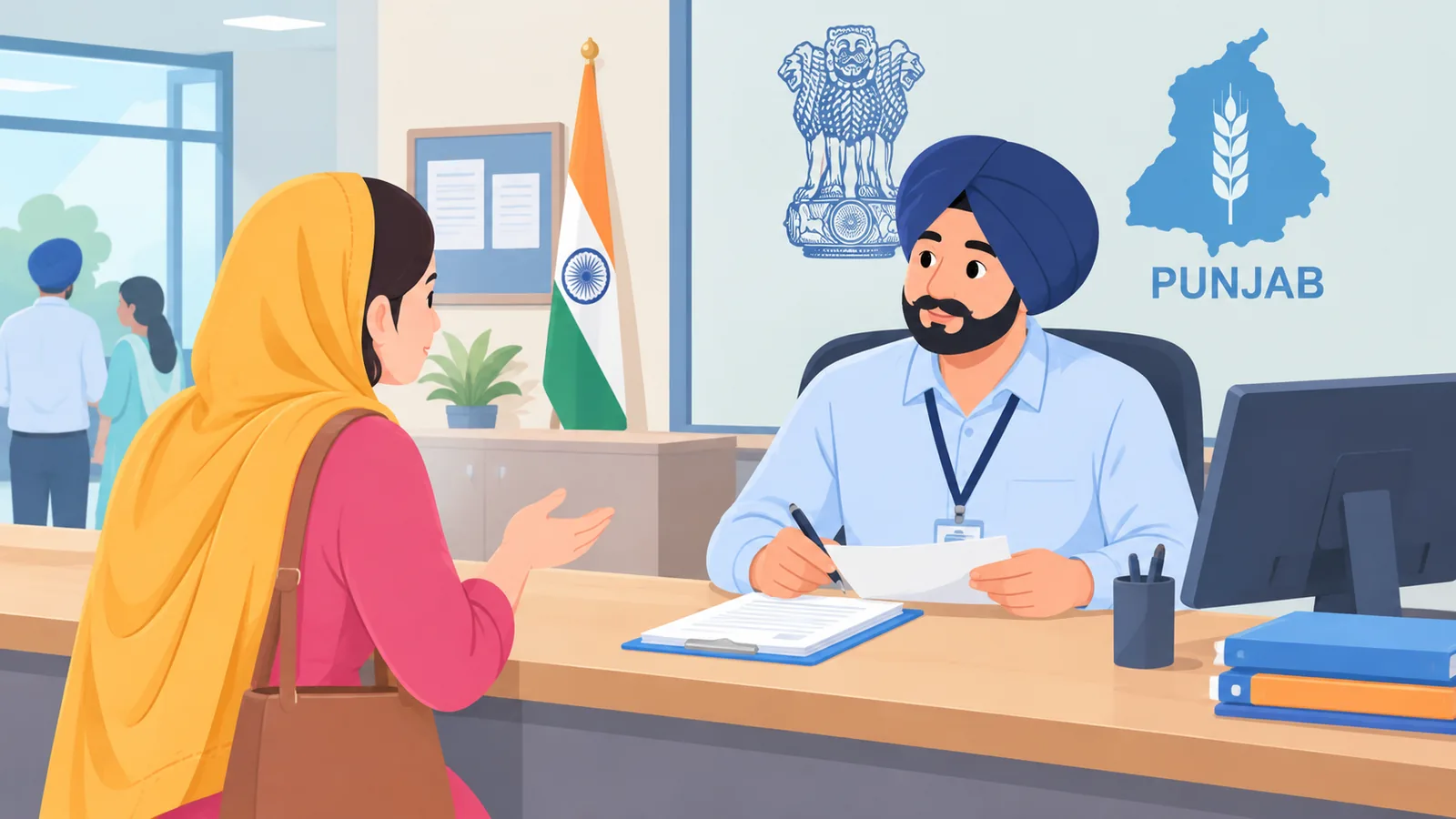 ਸਰਕਾਰੀ ਦਫ਼ਤਰ ਦੇ ਕਾਊਂਟਰ ਉੱਤੇ ਅਧਿਕਾਰੀ ਨਾਲ ਗੱਲ ਕਰਦਾ ਨਾਗਰਿਕ