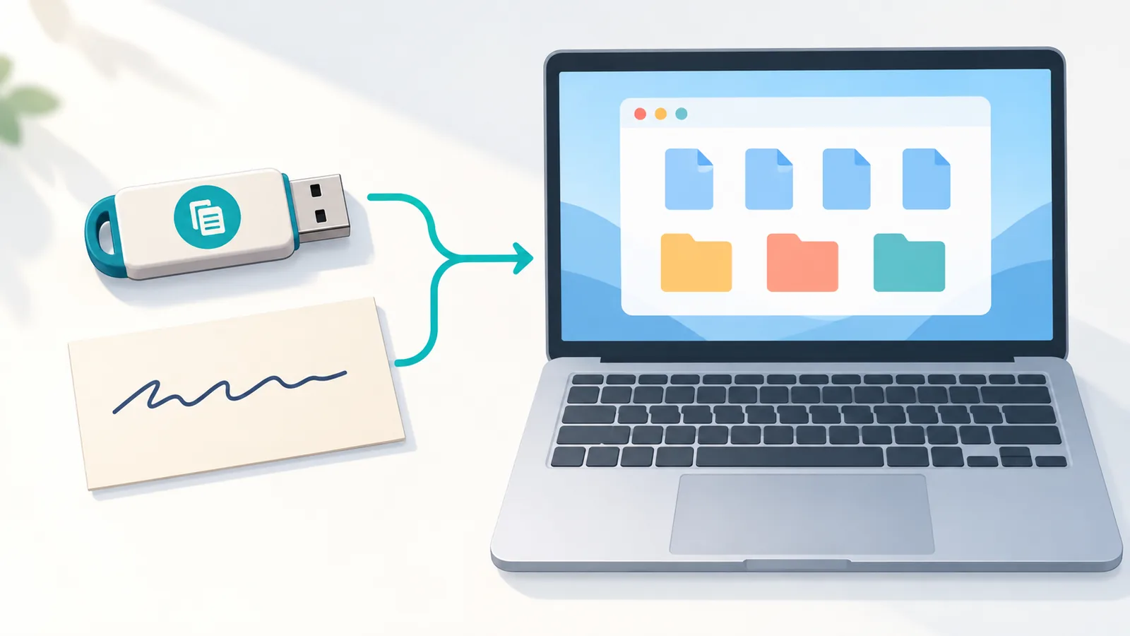 ਲੇਬਲ ਲੱਗੀ USB ਅਤੇ ਹੱਥ ਲਿਖਤ ਕਾਰਡ