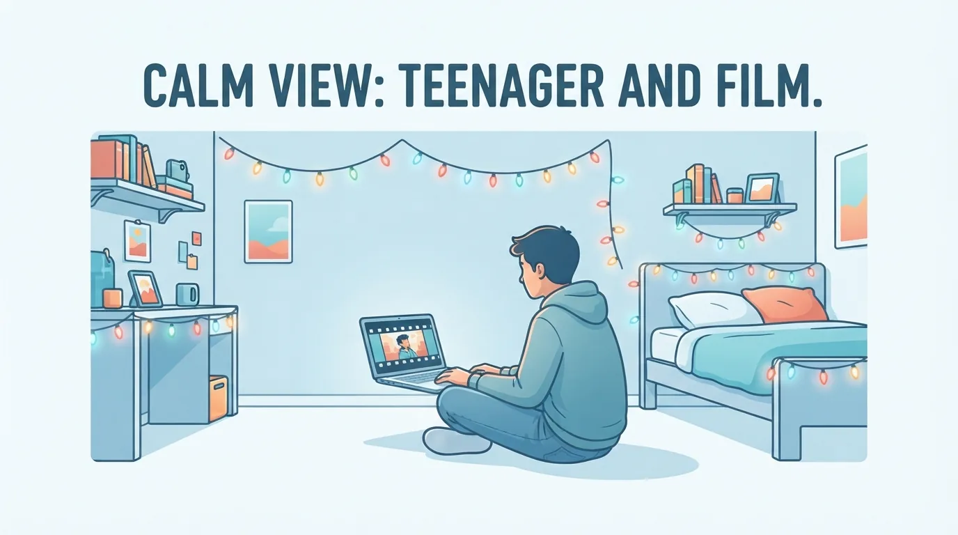 Nastolatek oglądający film animowany na laptopie