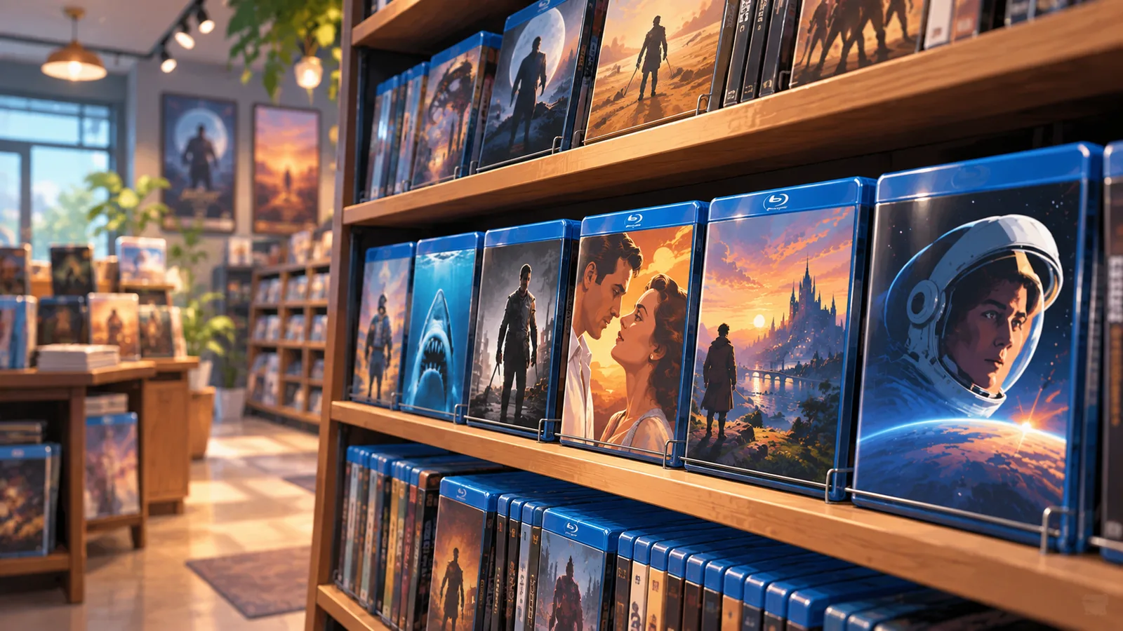 Półka sklepowa z płytami filmowymi