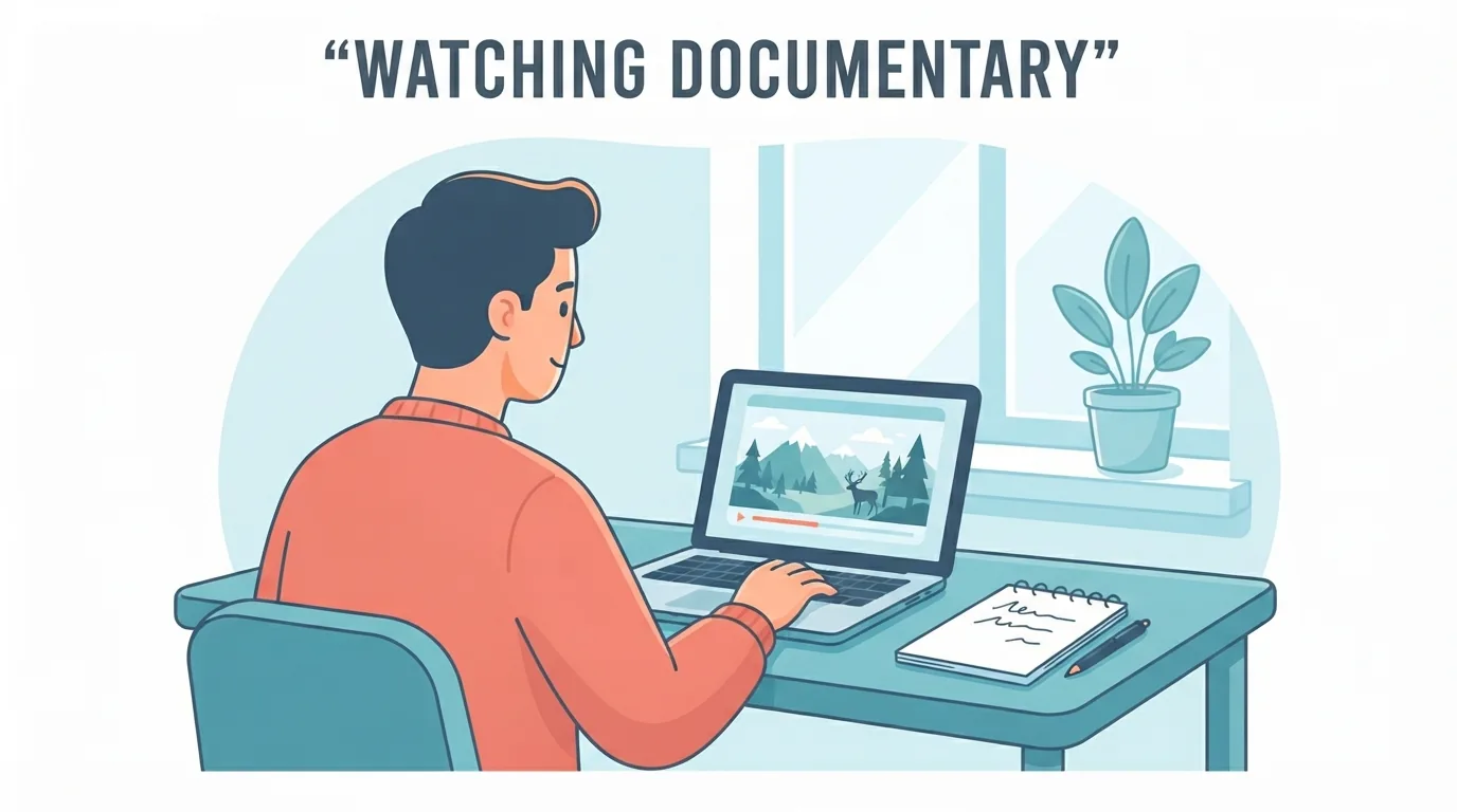 Widz oglądający film dokumentalny na laptopie