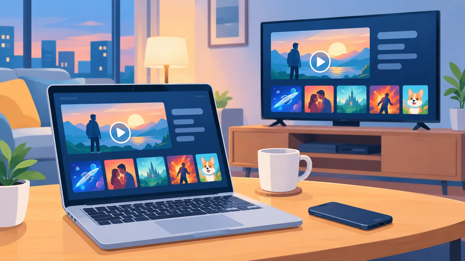 Laptop i telewizor jako urządzenia do oglądania filmów