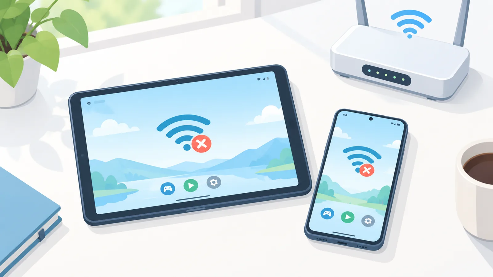 Telefon, tablet i router przygotowane do gry w chmurze