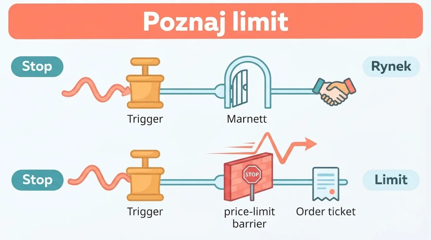 Po aktywacji stop zmienia się w zlecenie rynkowe, a stop z limitem może pozostać niewykonany przy niespełnieni