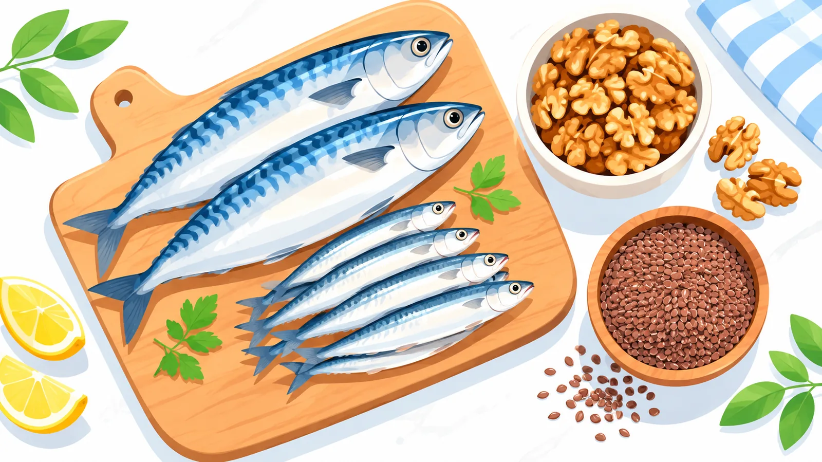 Tłuste ryby, orzechy włoskie i siemię lniane jako źródła omega 3