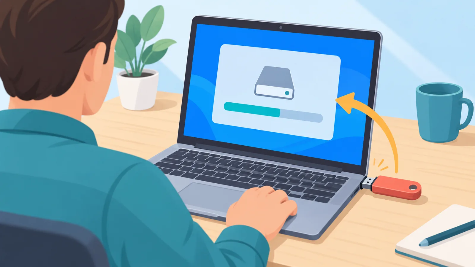 Pendrive z instalatorem Windows podłączony do laptopa