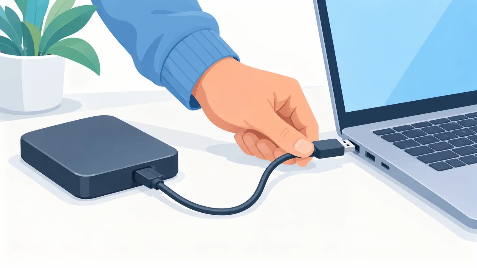 Dysk zewnętrzny obok laptopa jako osobna kopia zapasowa