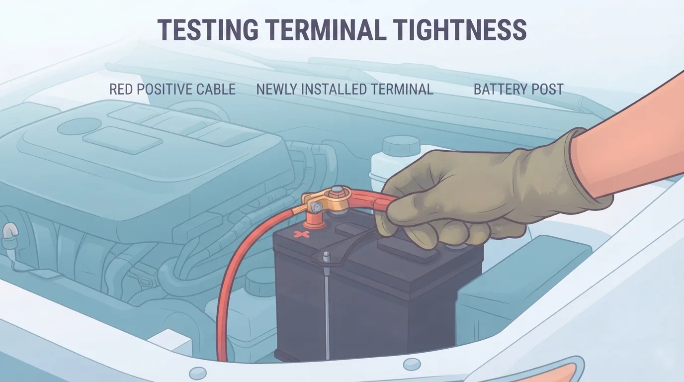 Mão balançando levemente o terminal para conferir a fixação