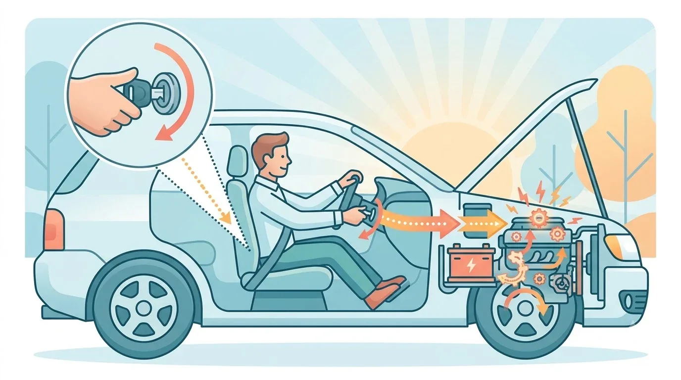 Motorista dando a partida no carro após a troca do terminal