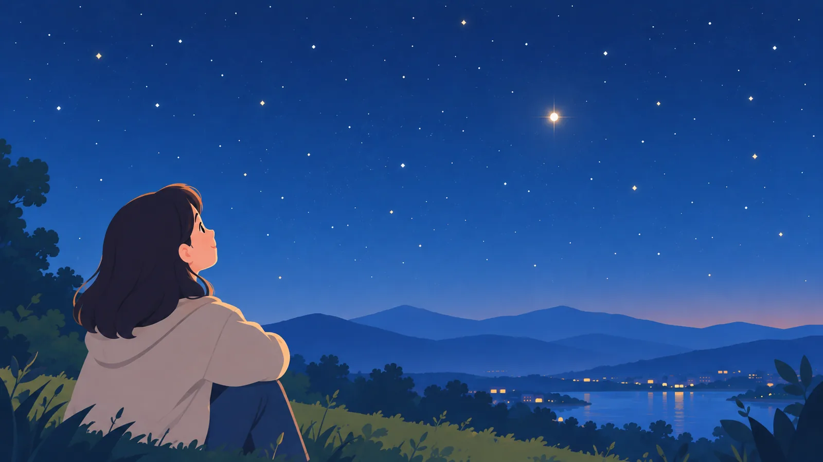 Céu noturno com um único ponto brilhante visível a olho nu