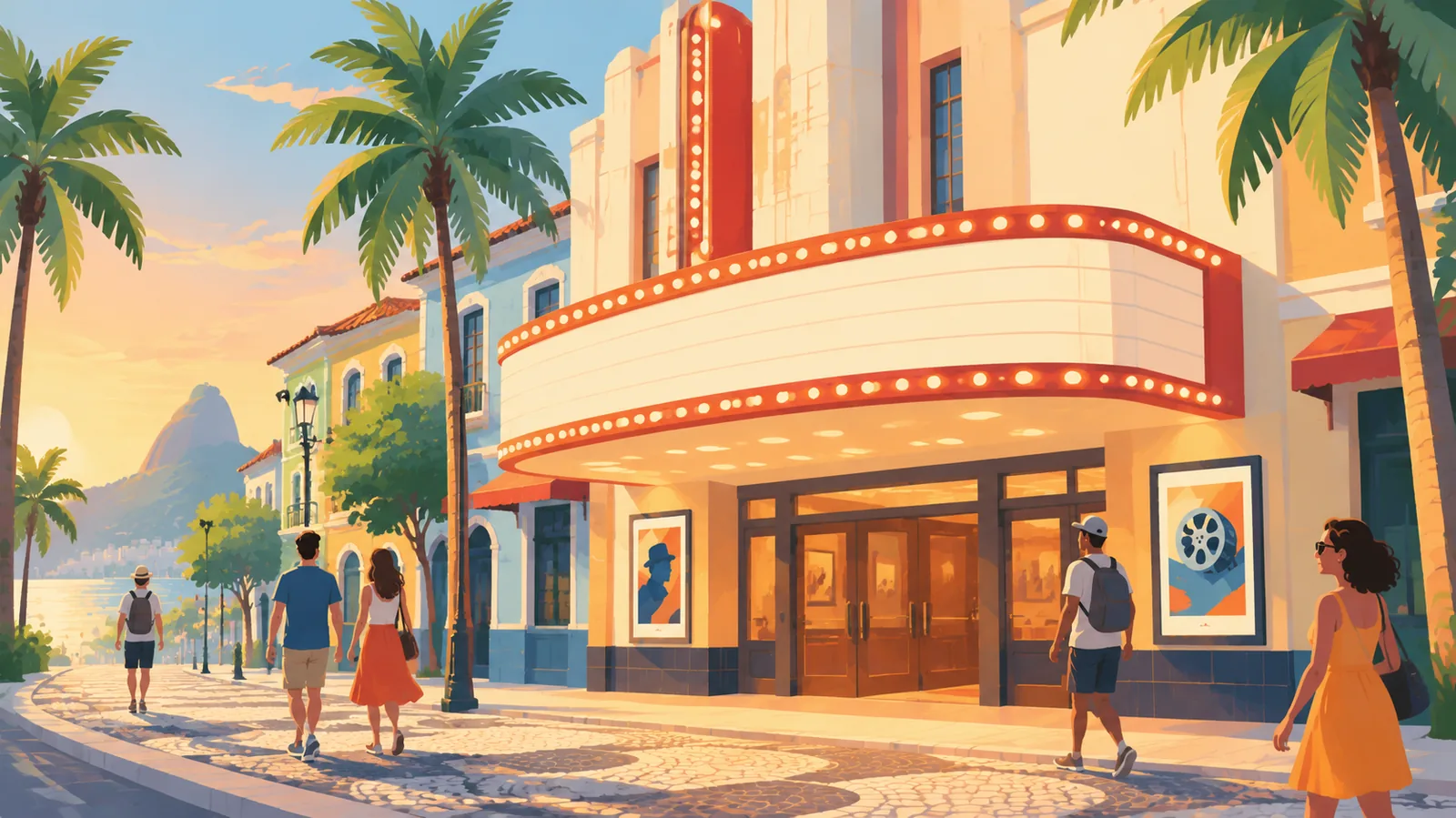 Cinema de rua em uma cidade brasileira ao pôr do sol