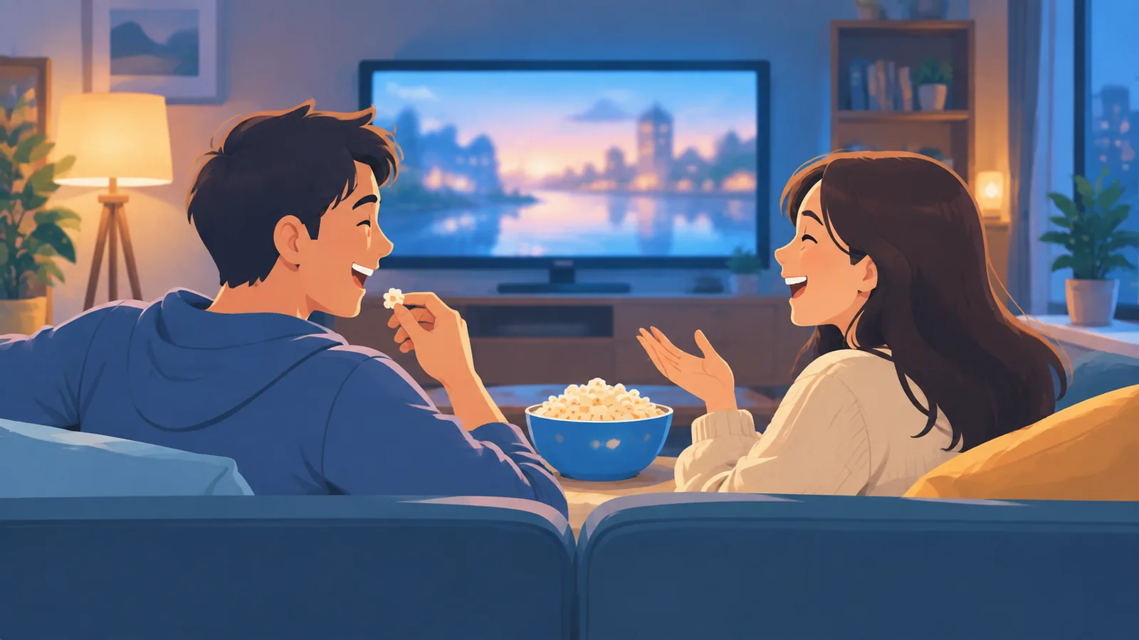 Amigos conversando sobre filmes no sofá