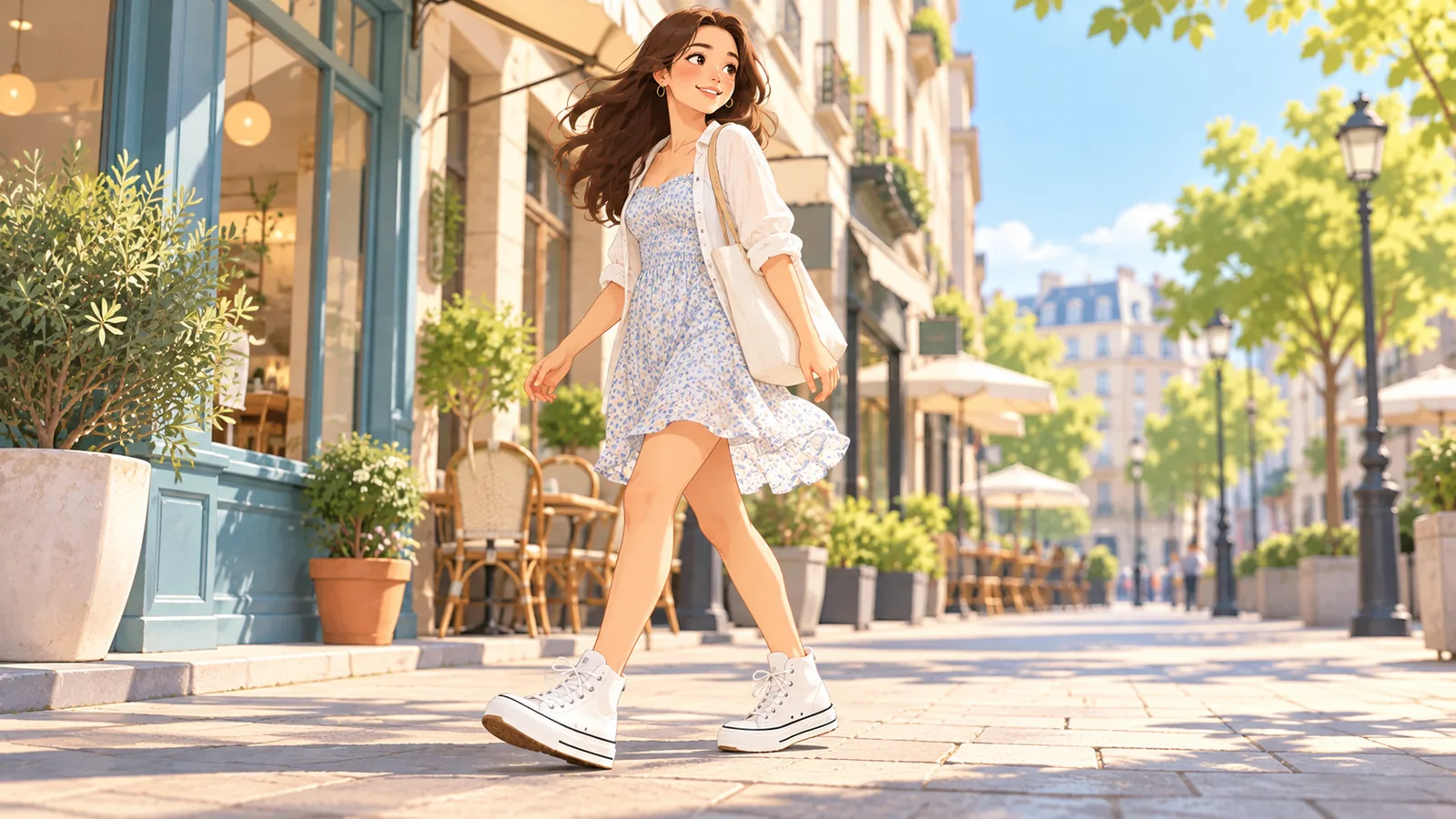 Tênis de plataforma de lona com vestido casual
