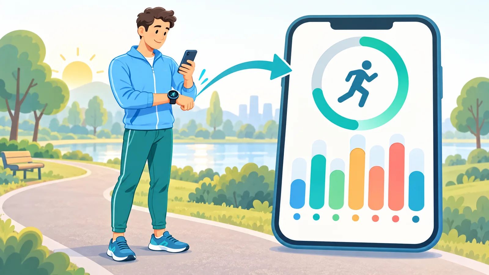 Pessoa conferindo os minutos semanais de atividade no relógio após uma corrida leve