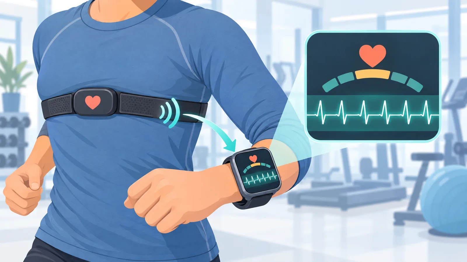 Monitor de frequência cardíaca no pulso durante um treino de cardio em ritmo moderado