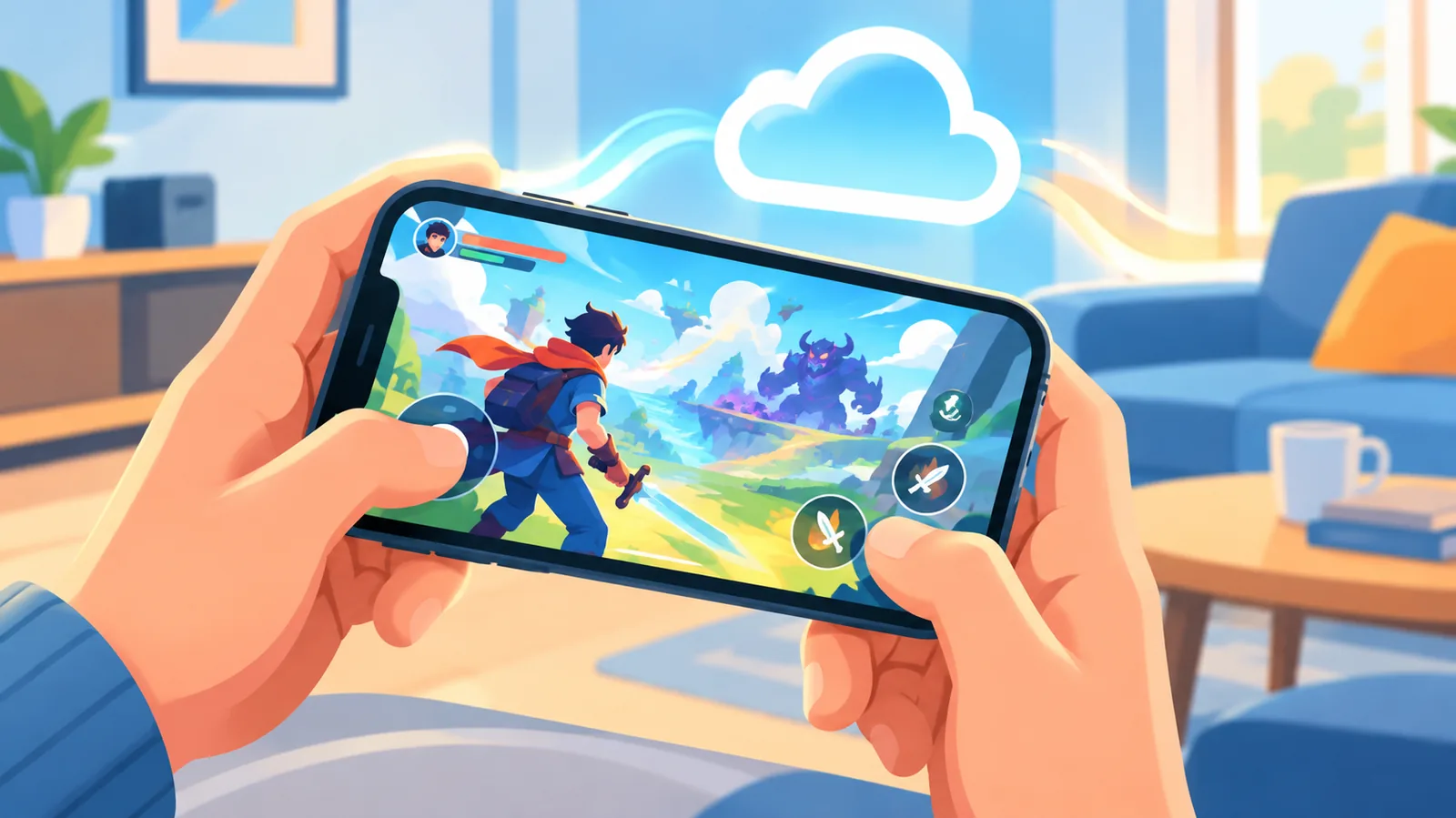 Jogo sendo transmitido da nuvem para a tela de um iPhone