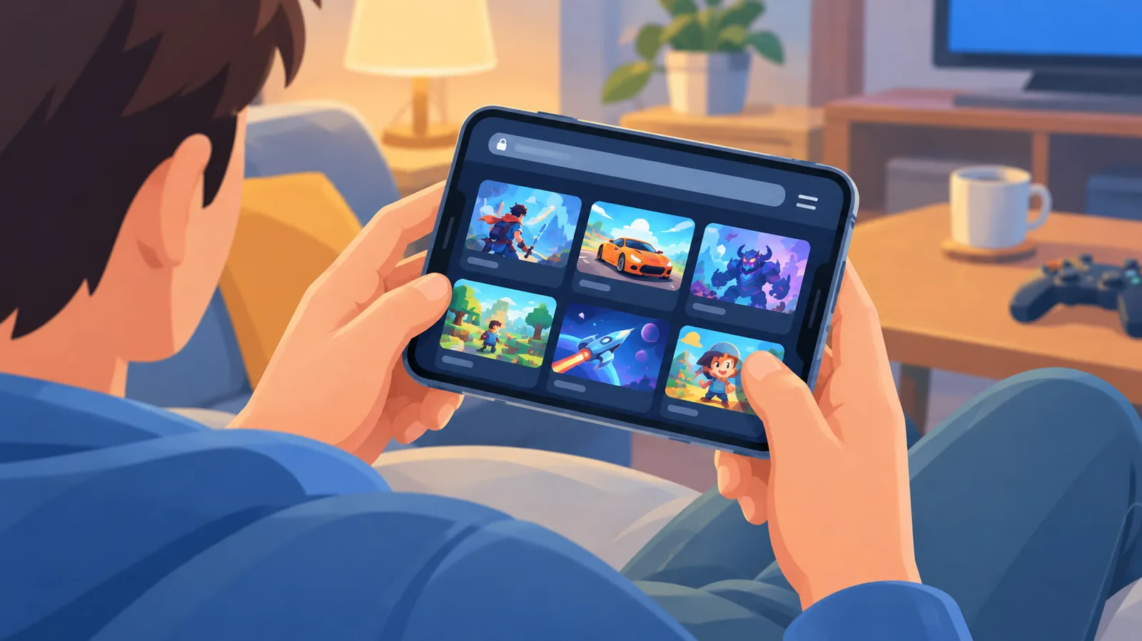 Pessoa acessando um site de jogos no Safari do iPhone