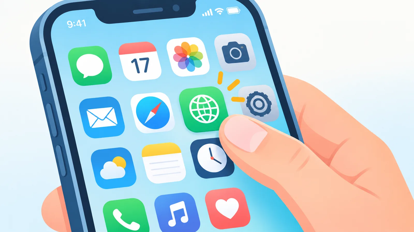 Tela de início do iPhone com um novo atalho de site