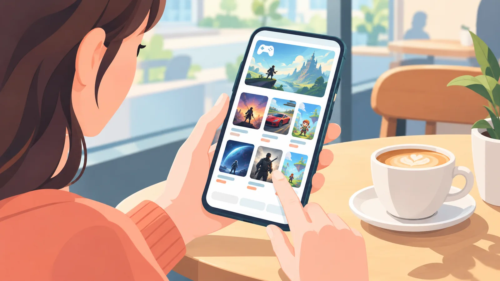 Catálogo de jogos na nuvem exibido na tela de um celular