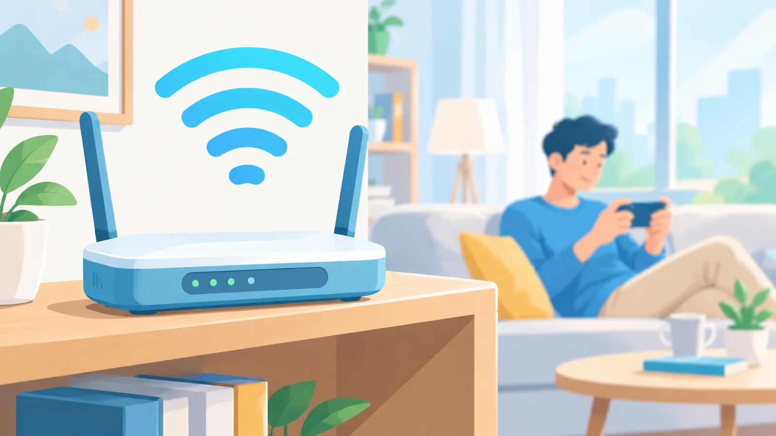 Roteador Wi-Fi em uma sala com sinal estável para jogar