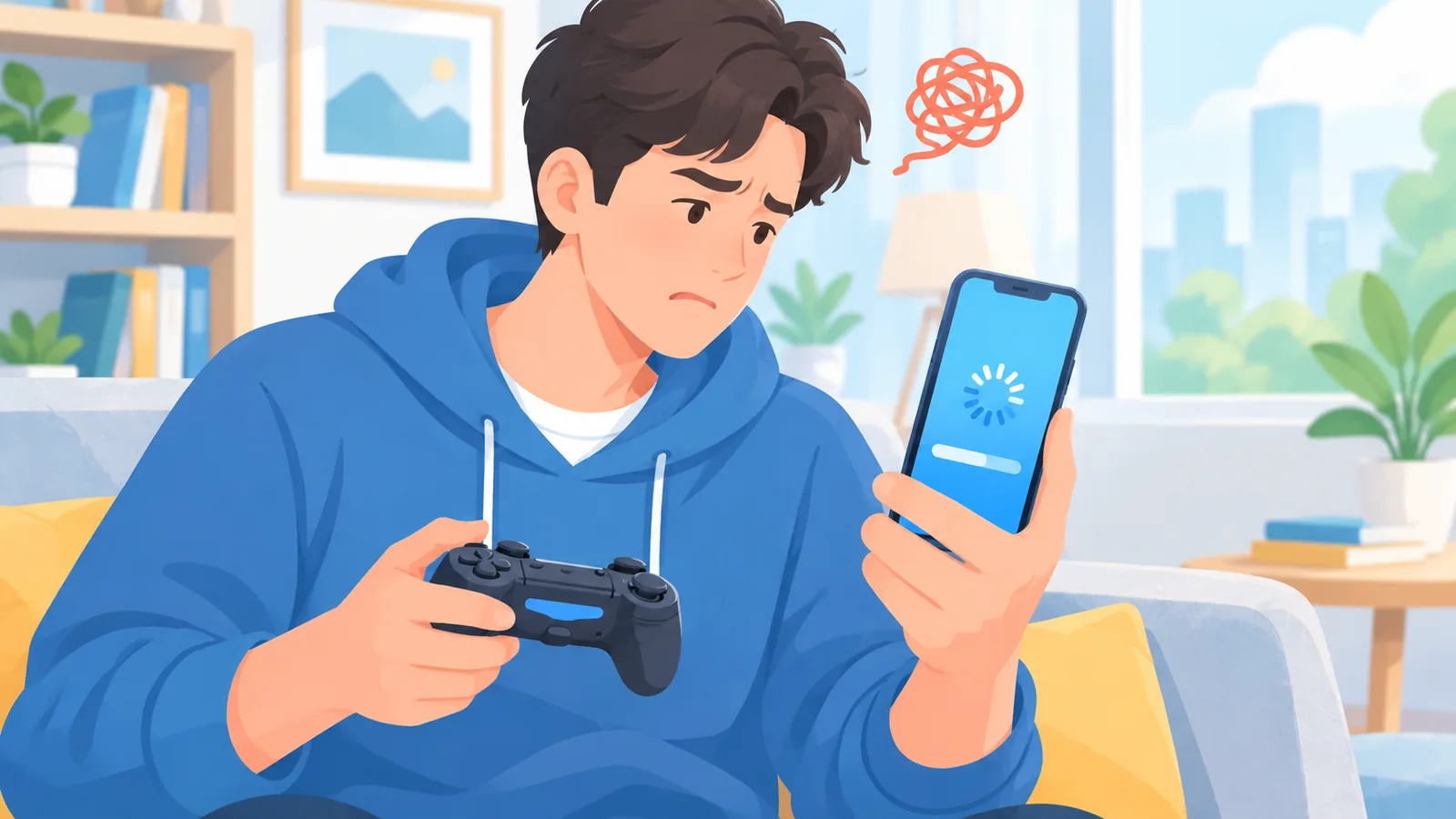 Pessoa tentando resolver um problema de conexão ao jogar no celular
