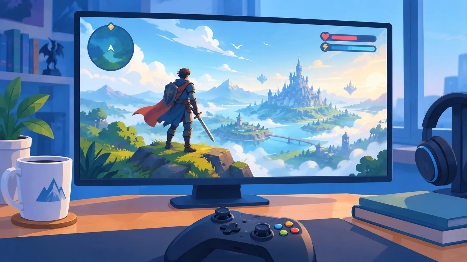 Cena de RPG de fantasia em um monitor de jogos