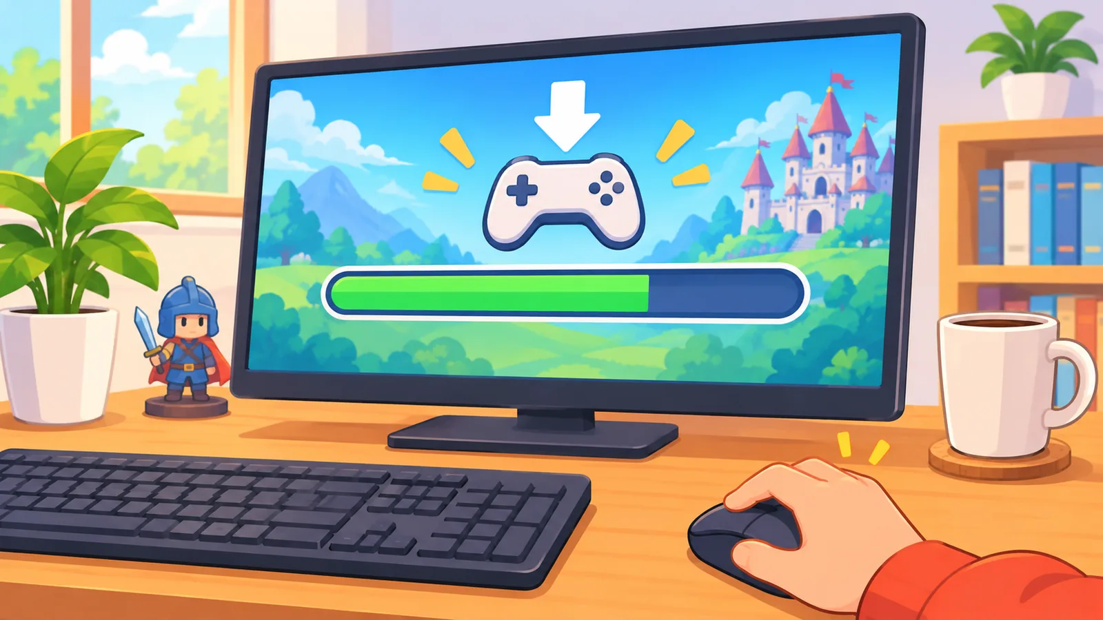 Download de um jogo gratuito em andamento no computador