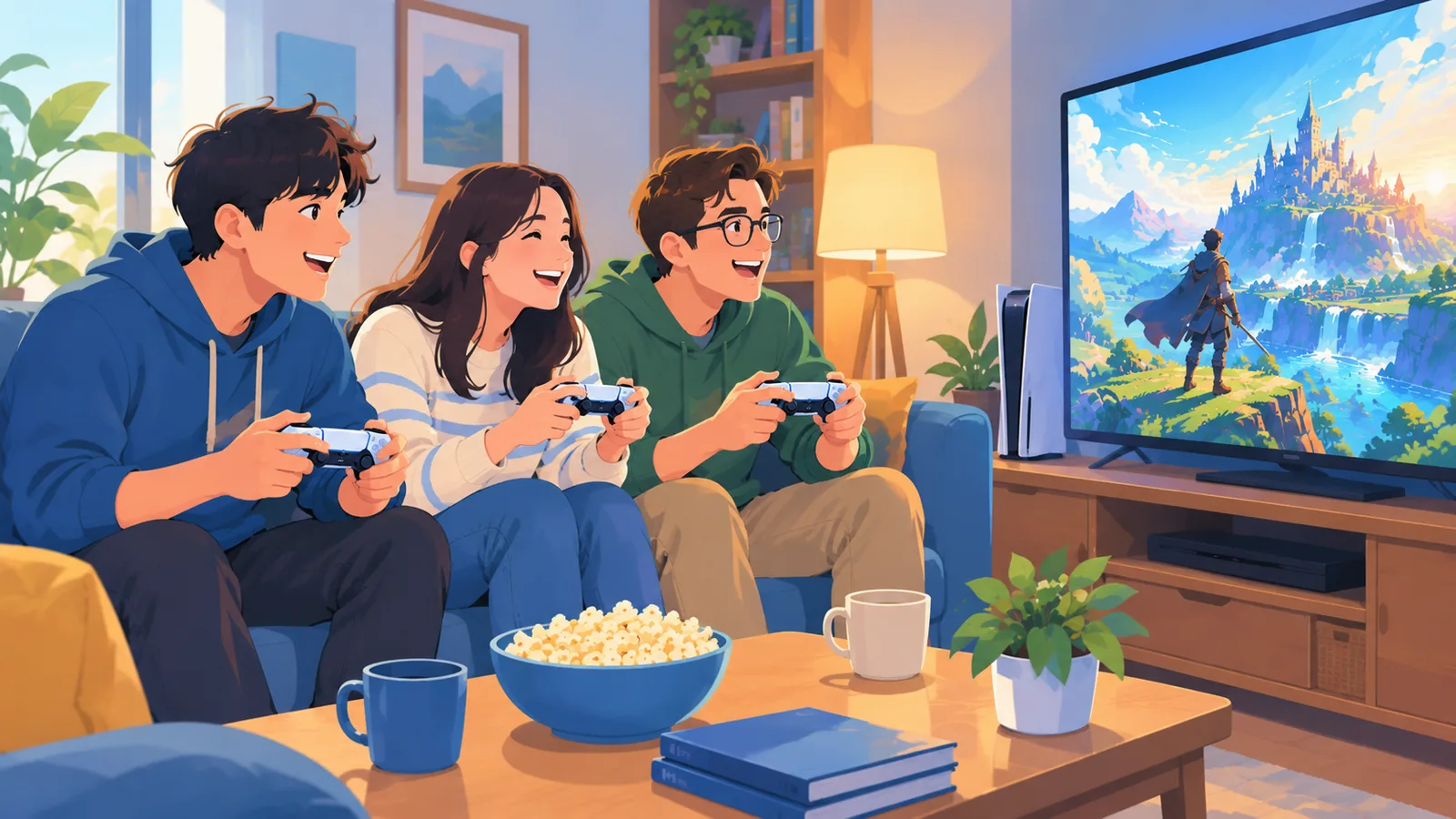Amigos jogando cooperativo no PS5