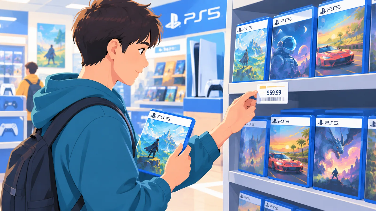 Pessoa procurando jogos de PS5 em promoção