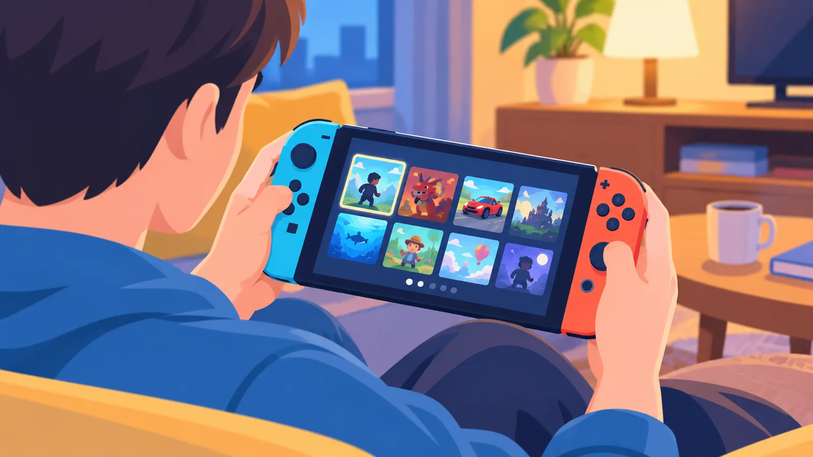 Pessoa segurando um Steam Deck e escolhendo um jogo na biblioteca
