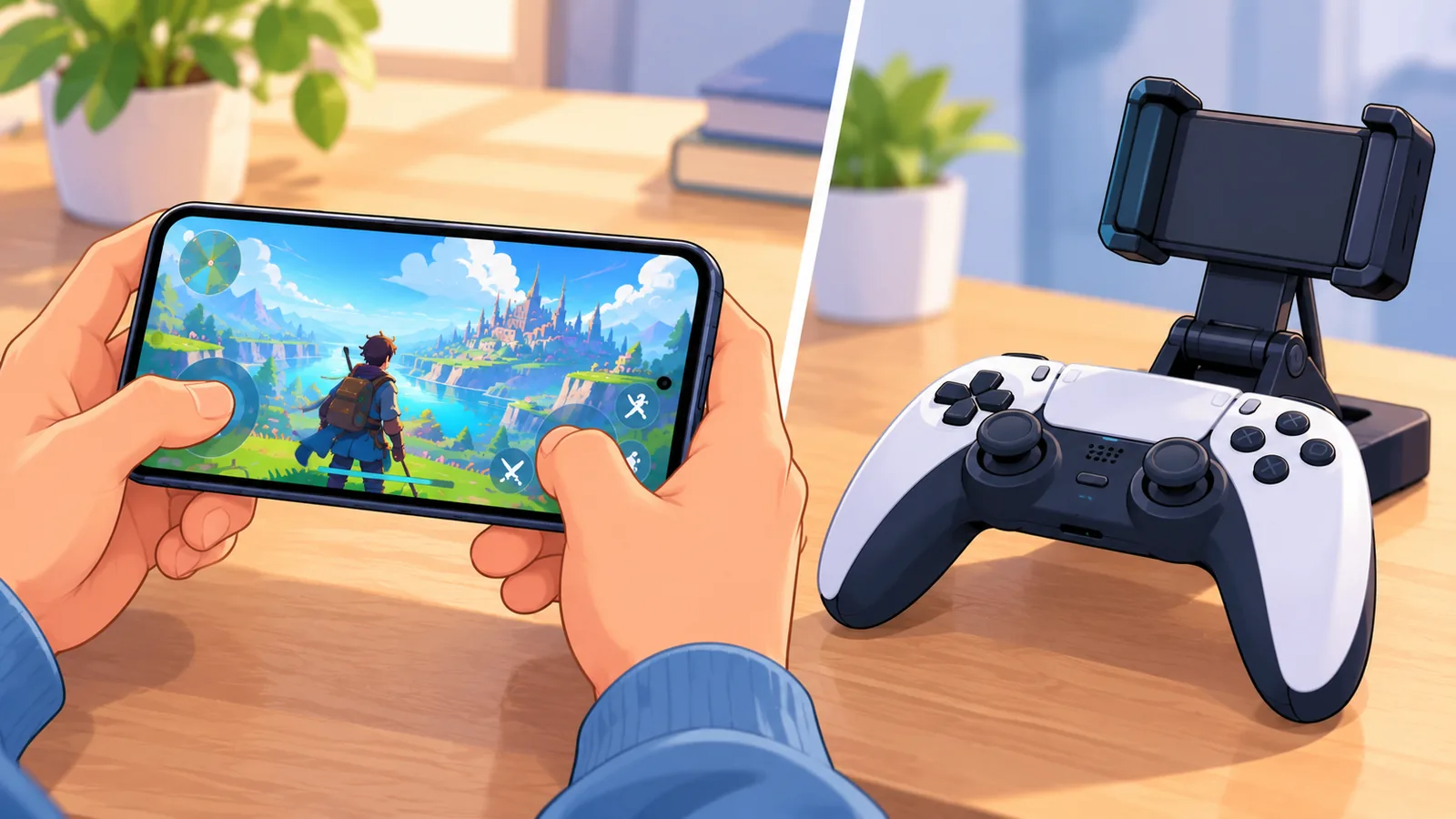 Comparação entre jogar com toque na tela e com controle físico
