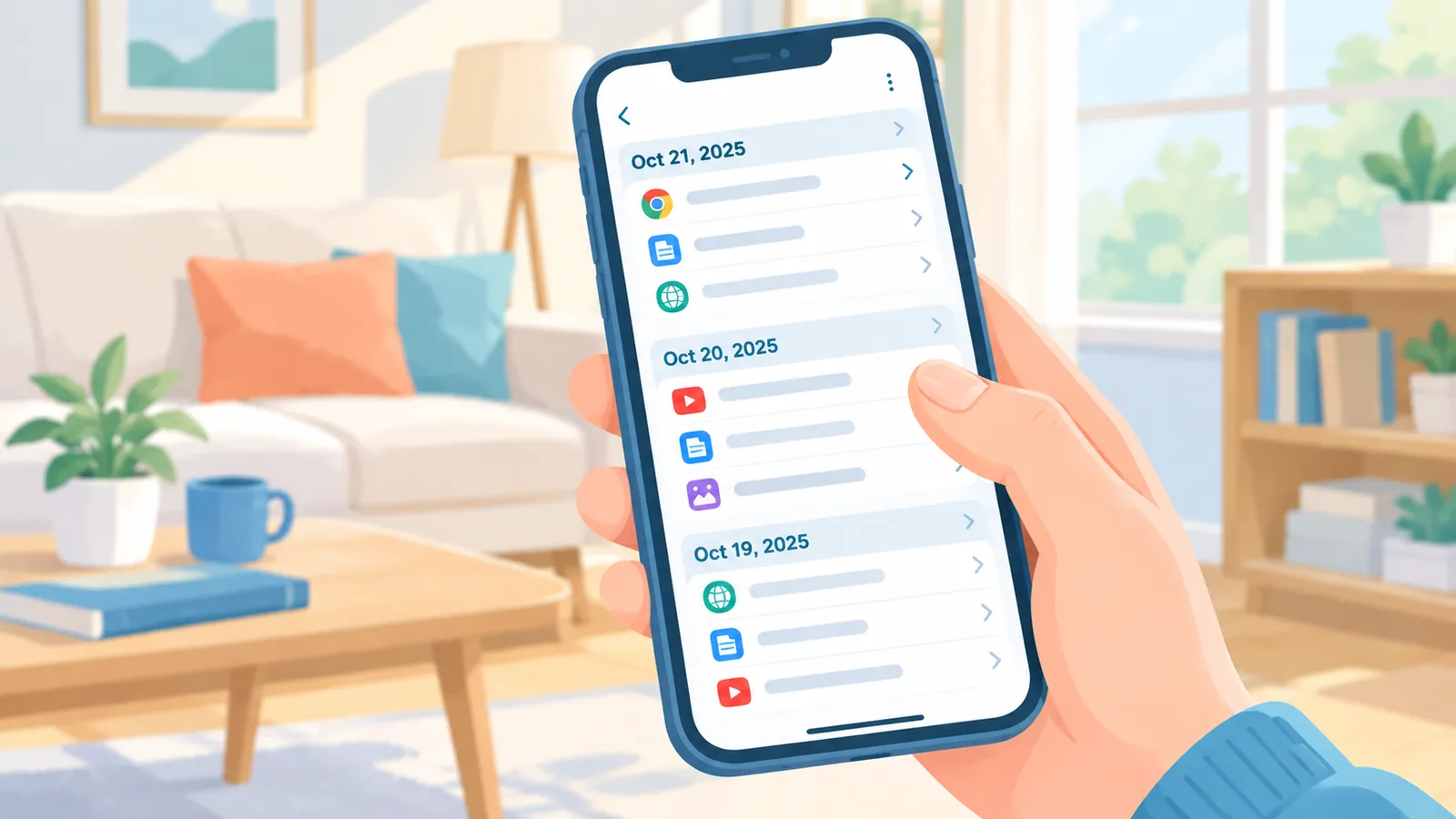 Lista de histórico de navegação na tela do iPhone