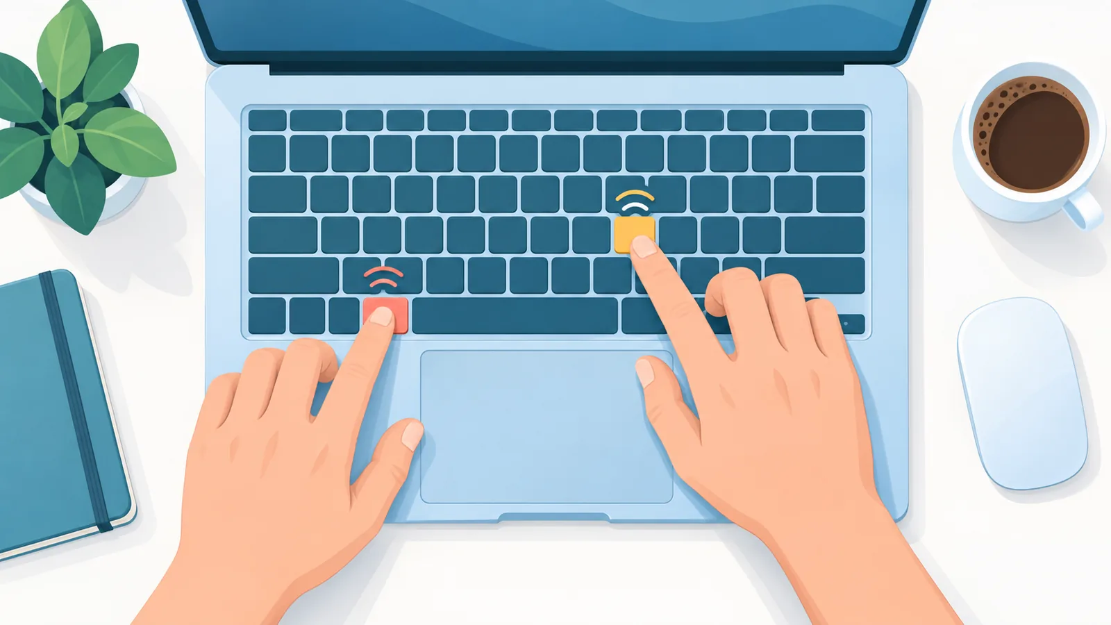 Mãos pressionando as teclas Command e Y no teclado de um MacBook
